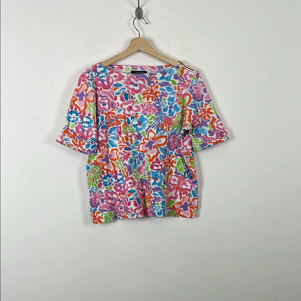 Lauren Ralph Lauren Women's 1XL Pullover Purple short Sleeve Floral Pullover T S